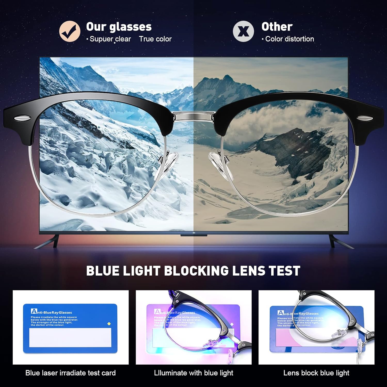 Blue Light Blocking Glasses Vintage Half Frame UV Clear Lens Anti Eyestrain Computer Gaming Glasses for Women Men - Image 5