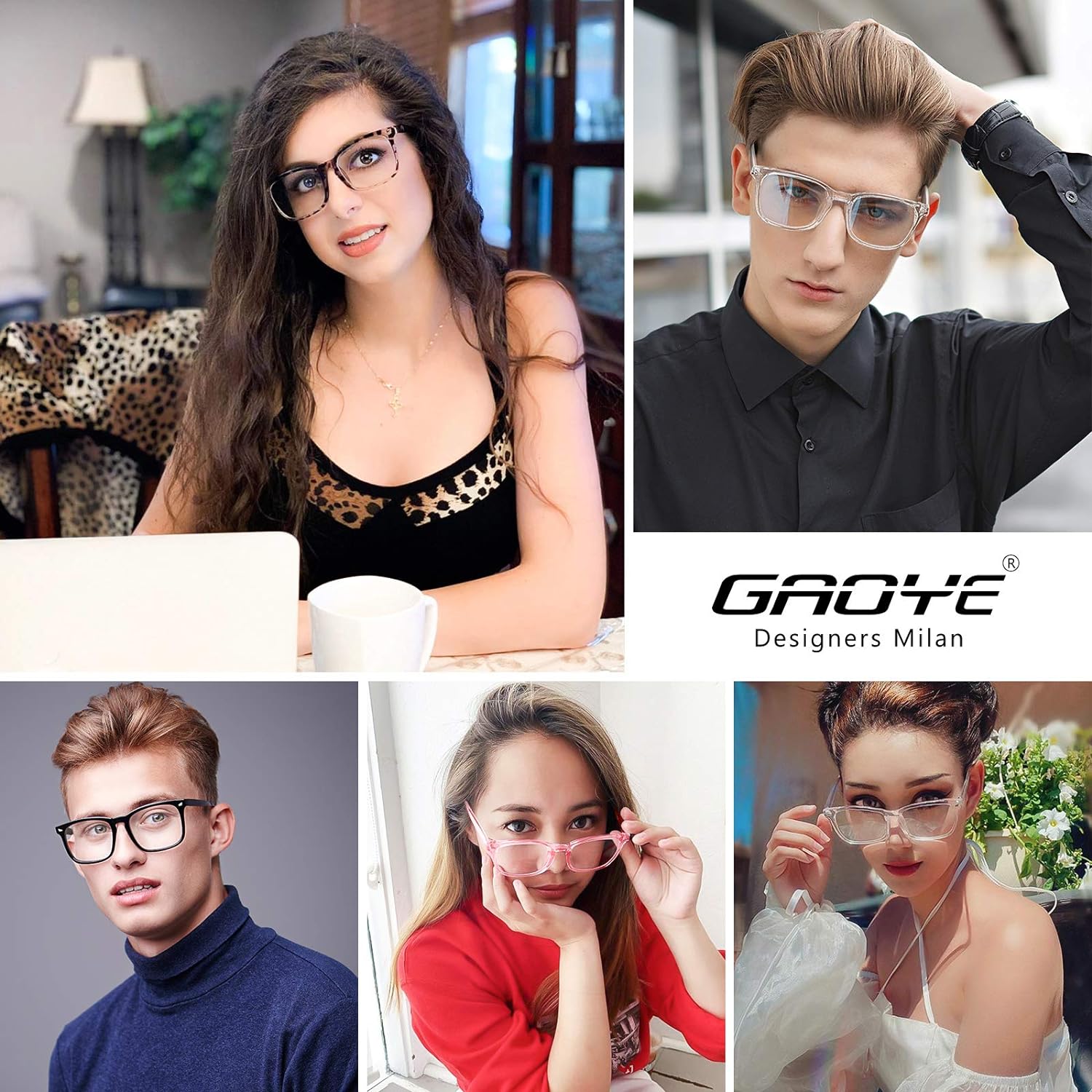 Gaoye Blue Light Blocking Glasses - 3 Pack Fashion Square Fake Eyeglasses, Anti UV Ray Computer Gaming Glasses, Blue Blockers Glasses for Women/Men, Matte Black+Leopard+Transparent - Image 6