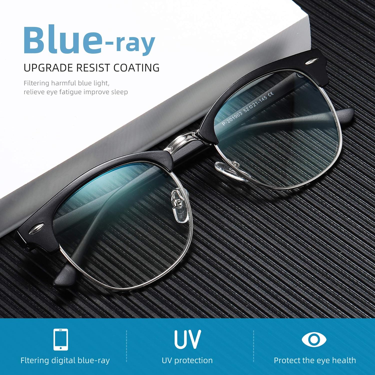 Blue Light Blocking Glasses Vintage Half Frame UV Clear Lens Anti Eyestrain Computer Gaming Glasses for Women Men - Image 3